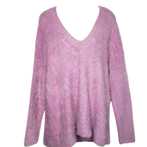 Show Me Your MUMU V Neck Sweater Size Large Purple Pink Cozy Forever Sweater - Picture 1 of 14